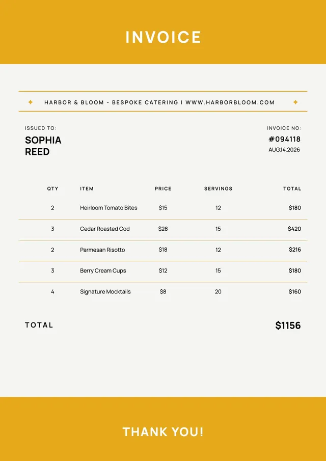 yellow-banner-catering-invoice form